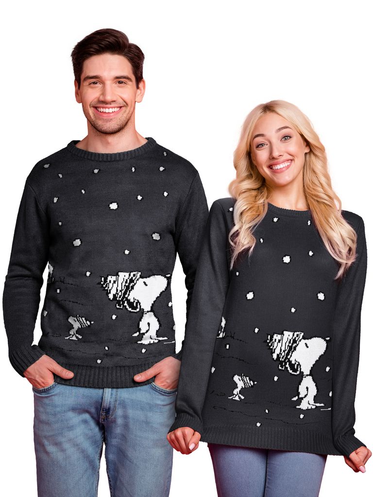 The Peanuts Winterpullover Uni - Snoopy Winter Strick Pullover Sweatshirt Ugly Sweater für Herren & Damen Grau XL