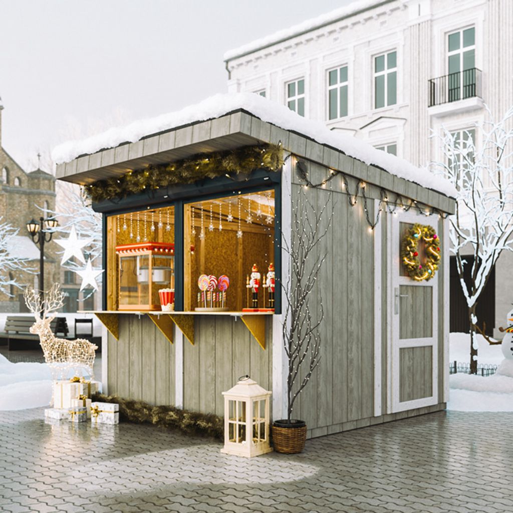 Premium-Außenkiosk - 5,9m² - H240x248x305 cm - LP Smartside Paneelbauweise - Timbela M950-TUNDRA GREY
