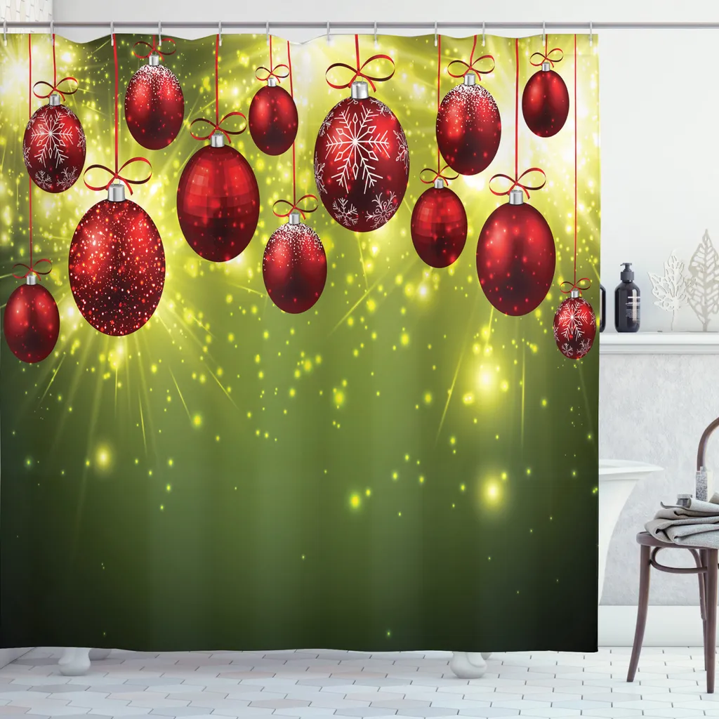 Tenda Doccia Natalizia ABAKUHAUS 175x180 Verde Rosso - Design Moderno