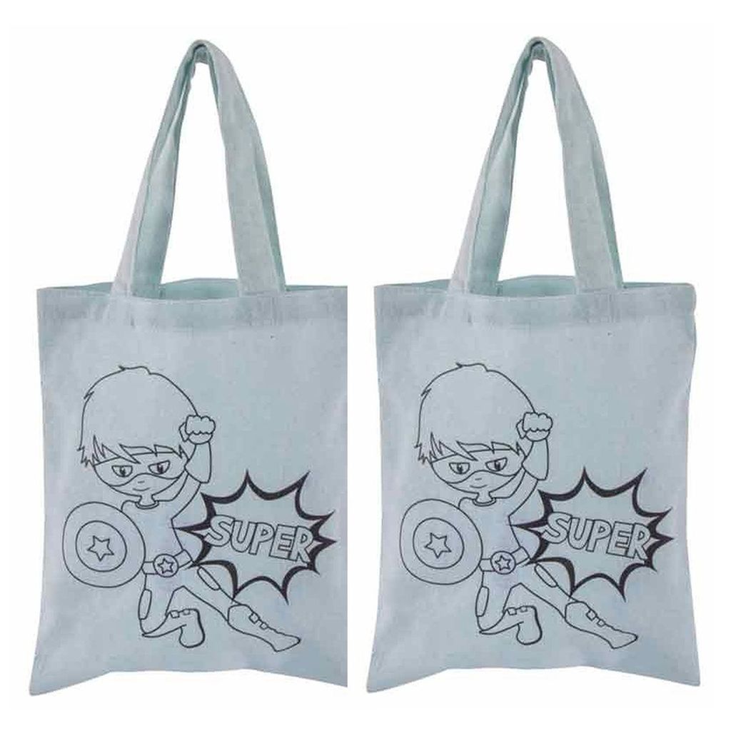 2 blaue Baumwolltaschen 25 x 20 cm - Superhelden