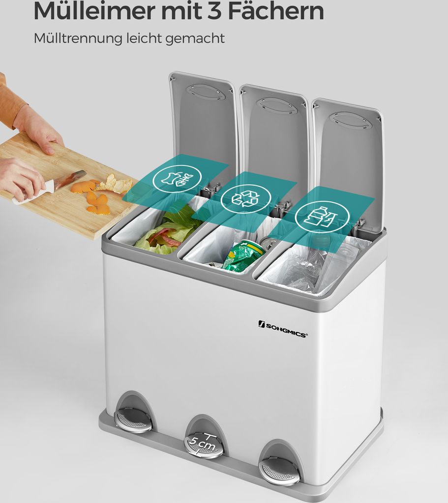 SONGMICS Mülleimer Mülltrennsystem, aus Metall, 24 L, Küche Produktbild 2