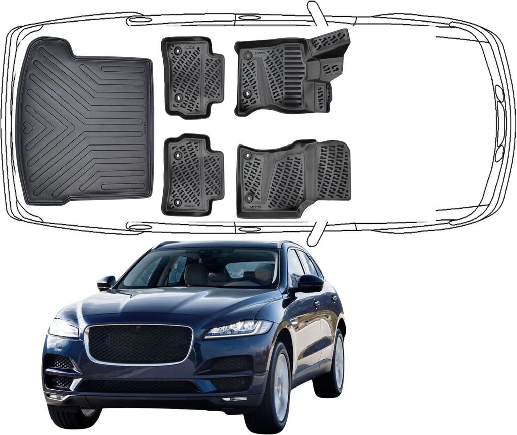 3D Fußmatten & Kofferraumwanne Auto Set Kompatibel mit Jaguar F-Pace 2016-2020