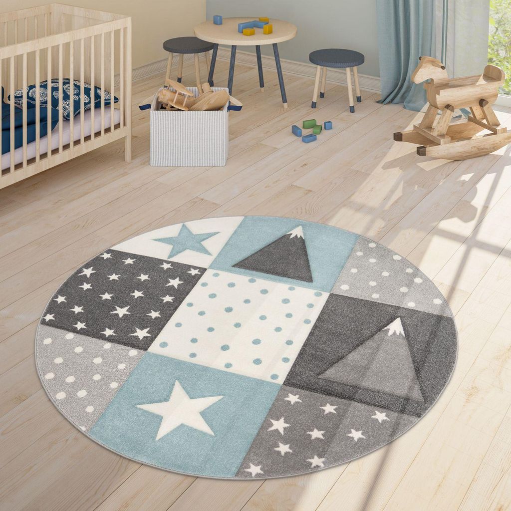 TT Home Kinder Teppich Spielteppich Karos Punkte Sterne Produktbild 