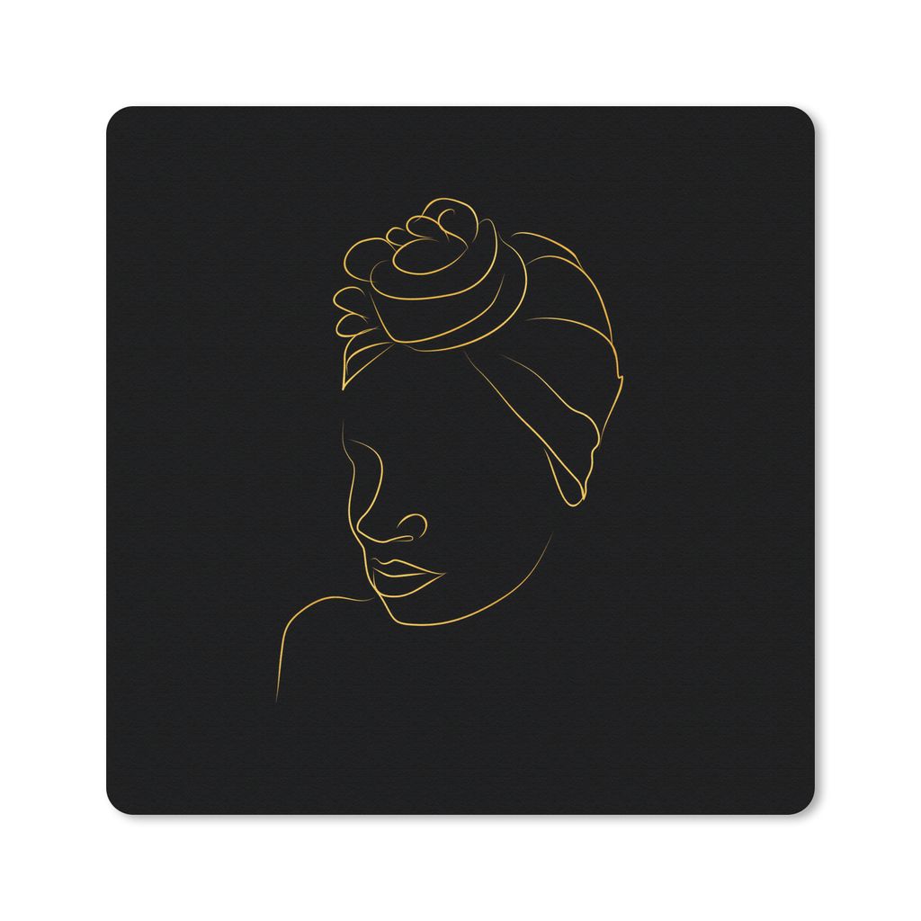MuchoWow Mauspad Mousepad Frau - Kopftuch - Gold - Strichzeichnung 30x30 cm - Mousepads - Maus Mat - Pad - Mausunterlage - Gaming