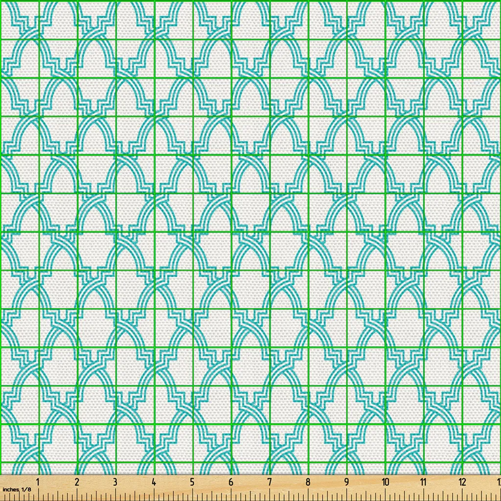 Tissu pour couture DIY turquoise 3 mètres motif ethnique et géométrique