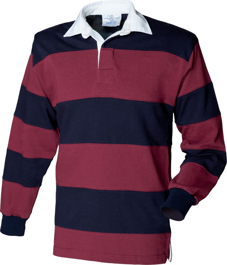 Front Row Rugby Polo-Shirt, langärmlig, gestreift RW476 (2XL) (Burgunder/Marineblau)