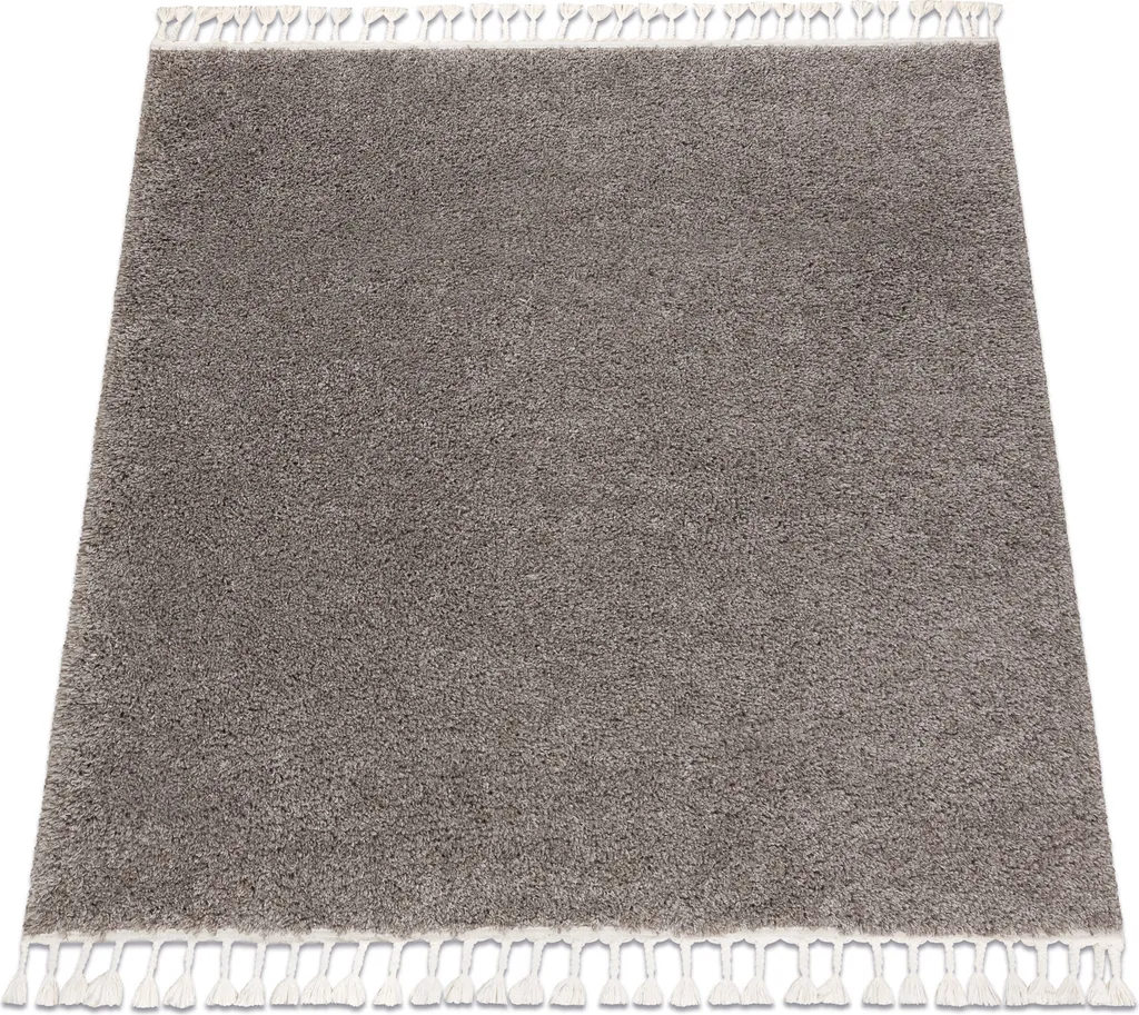 Tapis berbère carré 120x120cm pour salon, shaggy marron à glands