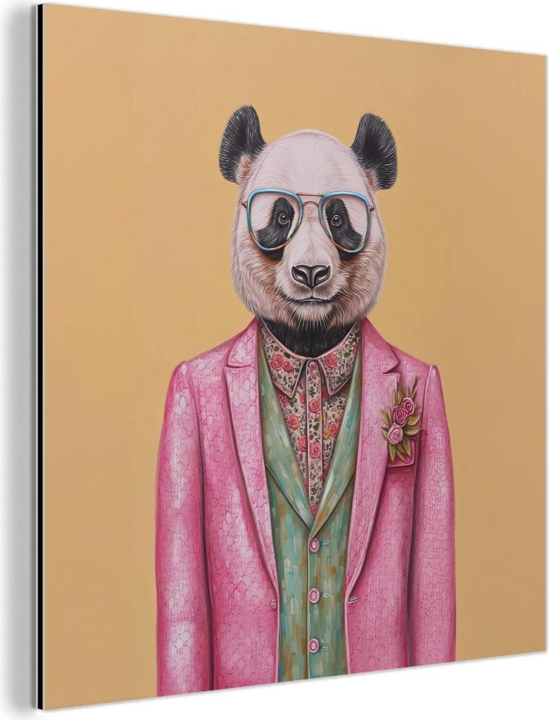 MuchoWow Wanddekoration Metall Metallbild Wandkunst 50x50 cm Panda - Anzug - Sonnenbrille - Blau MuchoWow Aluminium Gemälde - Alubild - Industrial