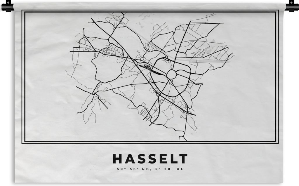 MuchoWow Wandteppich Wandbehang Belgien - Hasselt - Stadtplan - Karte - Schwarz und weiß - Karte 150x100 cm Tapisserie Dekoration Wandtuch - Was...