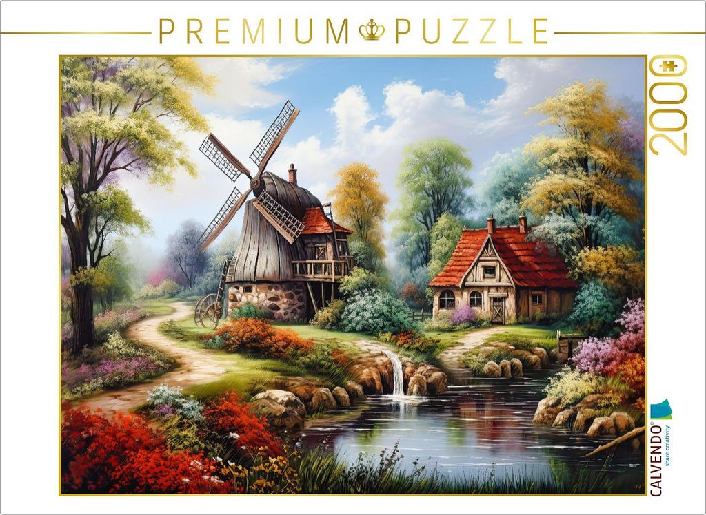 CALVENDO Puzzle Windmühle am Bach | 2000 Teile Lege-Größe 90x67cm Foto-Puzzle für glückliche Stunden