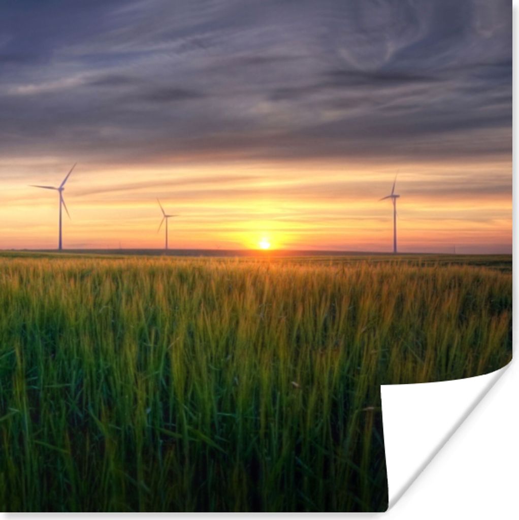 MuchoWow Poster Windmühle - Sonne - Gras 50x50 cm - Wohnzimmerdekoration