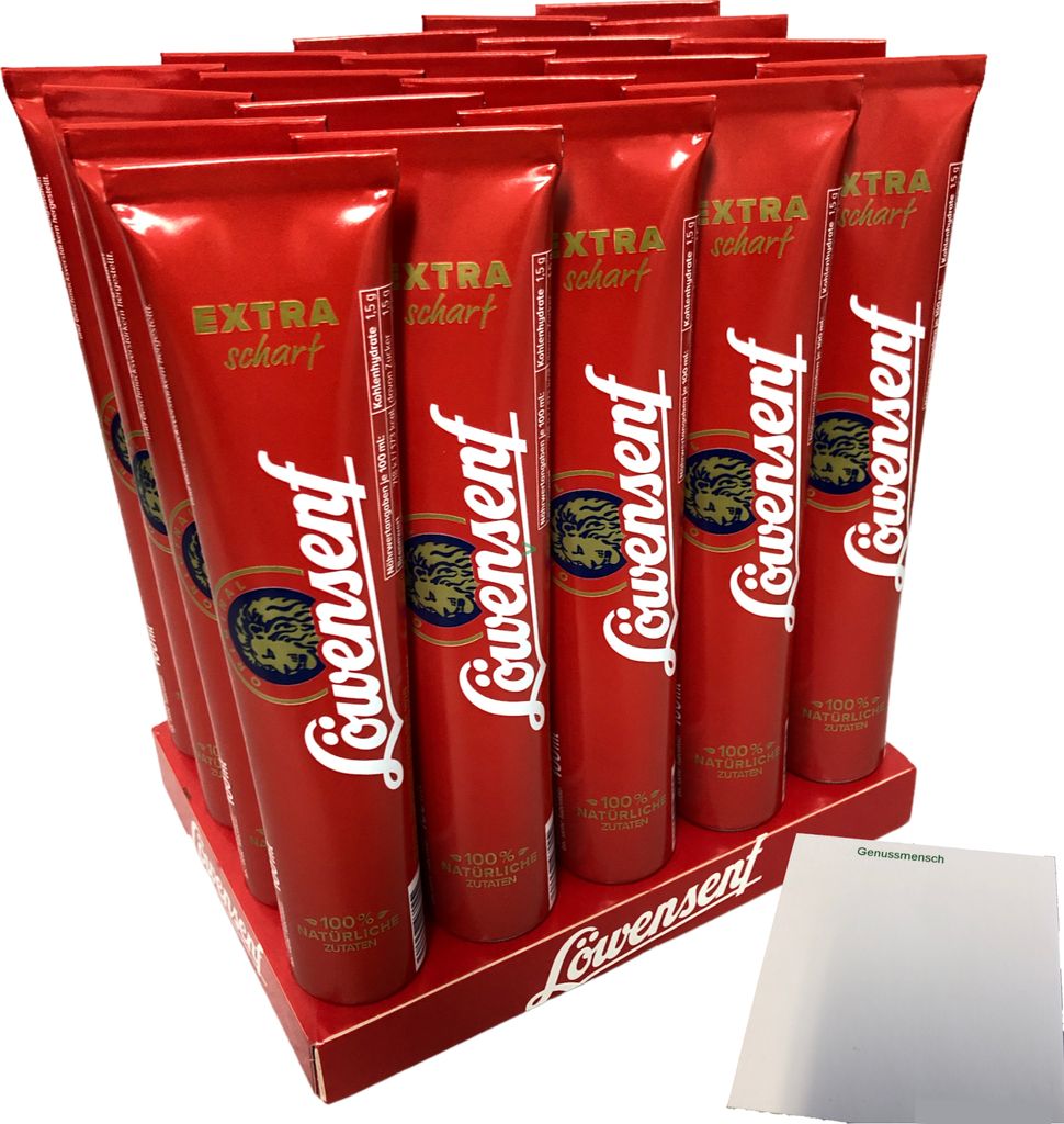 Löwensenf Extra scharf Senf 20er Pack (20x100ml Tube) + usy Block