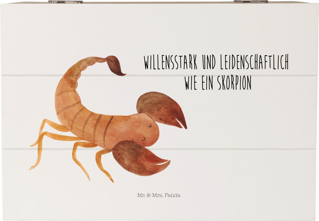 Mr. & Mrs. Panda Box Sternzeichen Skorpion 22 x 15 cm - Weiß - Geschenk, Geburtstag Oktober, Aufbewahrungsbox Holz, schatztruhe, Schatzkiste, Nove...
