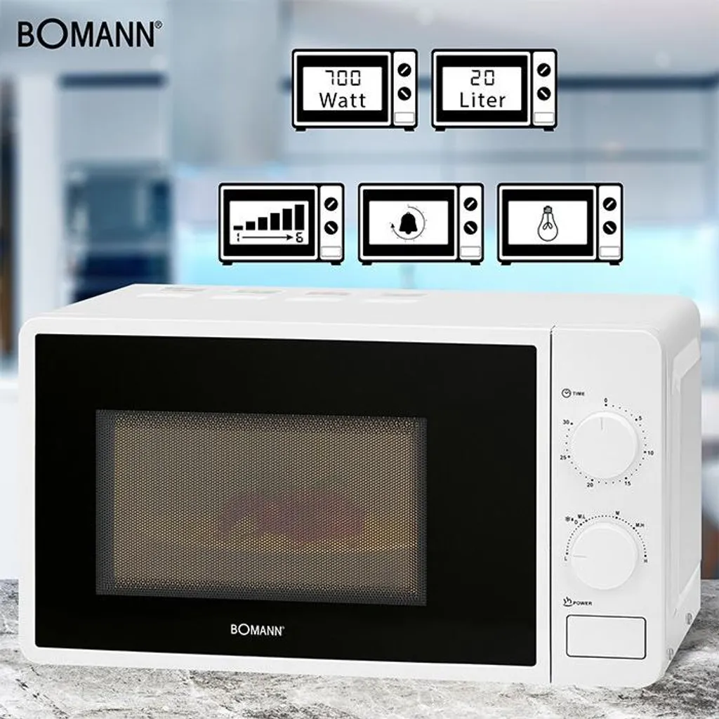 Micro-ondes Blanc Bomann MW 6014 CB 20L - Dégivrage et Cuisson Faciles - 9