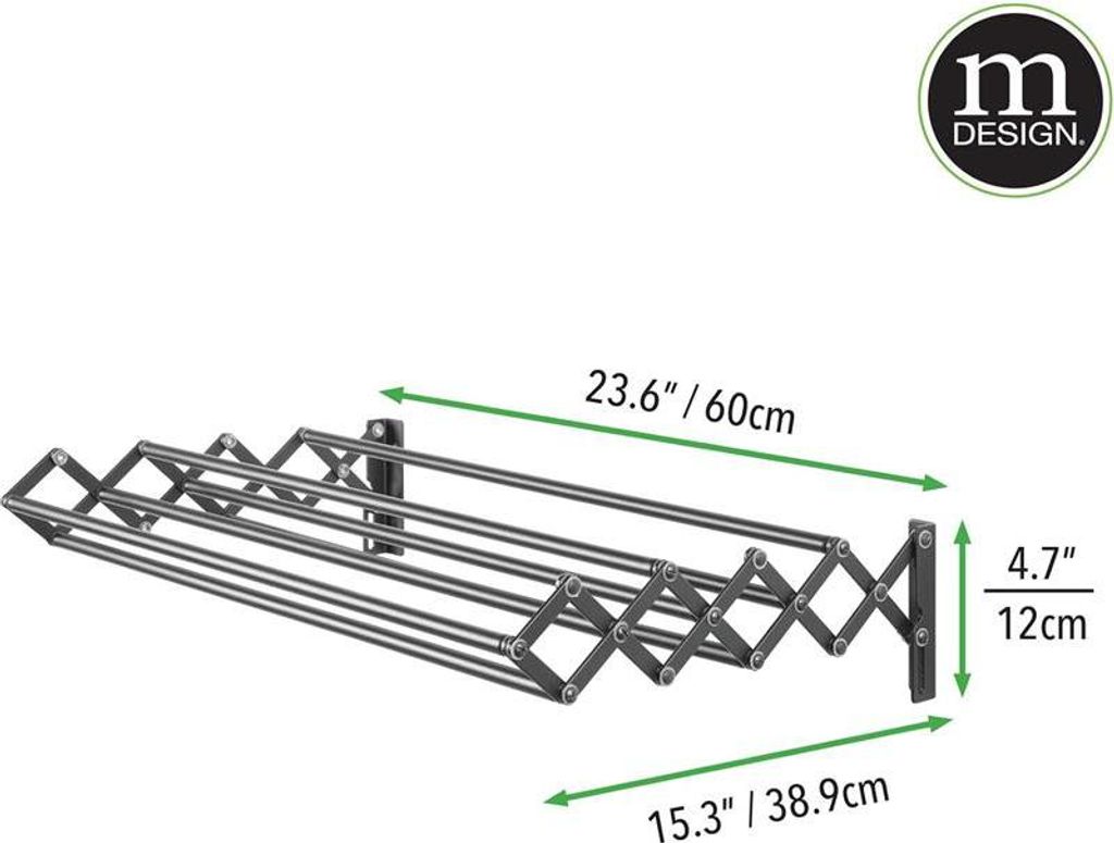 mDesign Wäscheständer Wäscheleine Wandmontage ausziehbar Metall Dunkelgrau