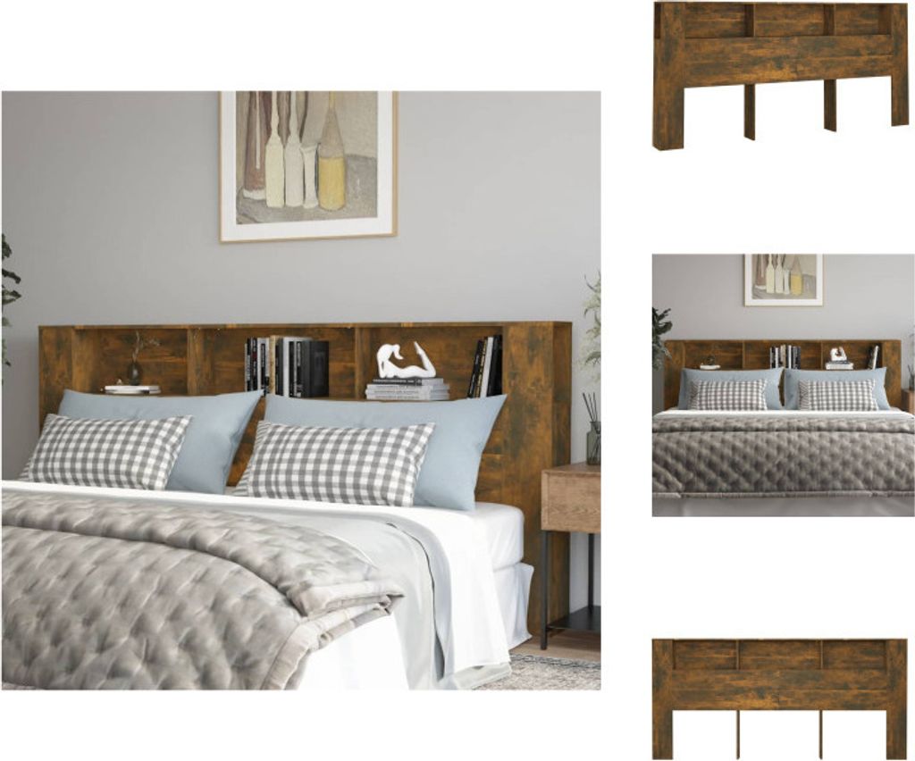 vidaXL Kopfteil mit Ablagen Räuchereiche 220x18,5x104,5 cm - Kopf- & Fußenden