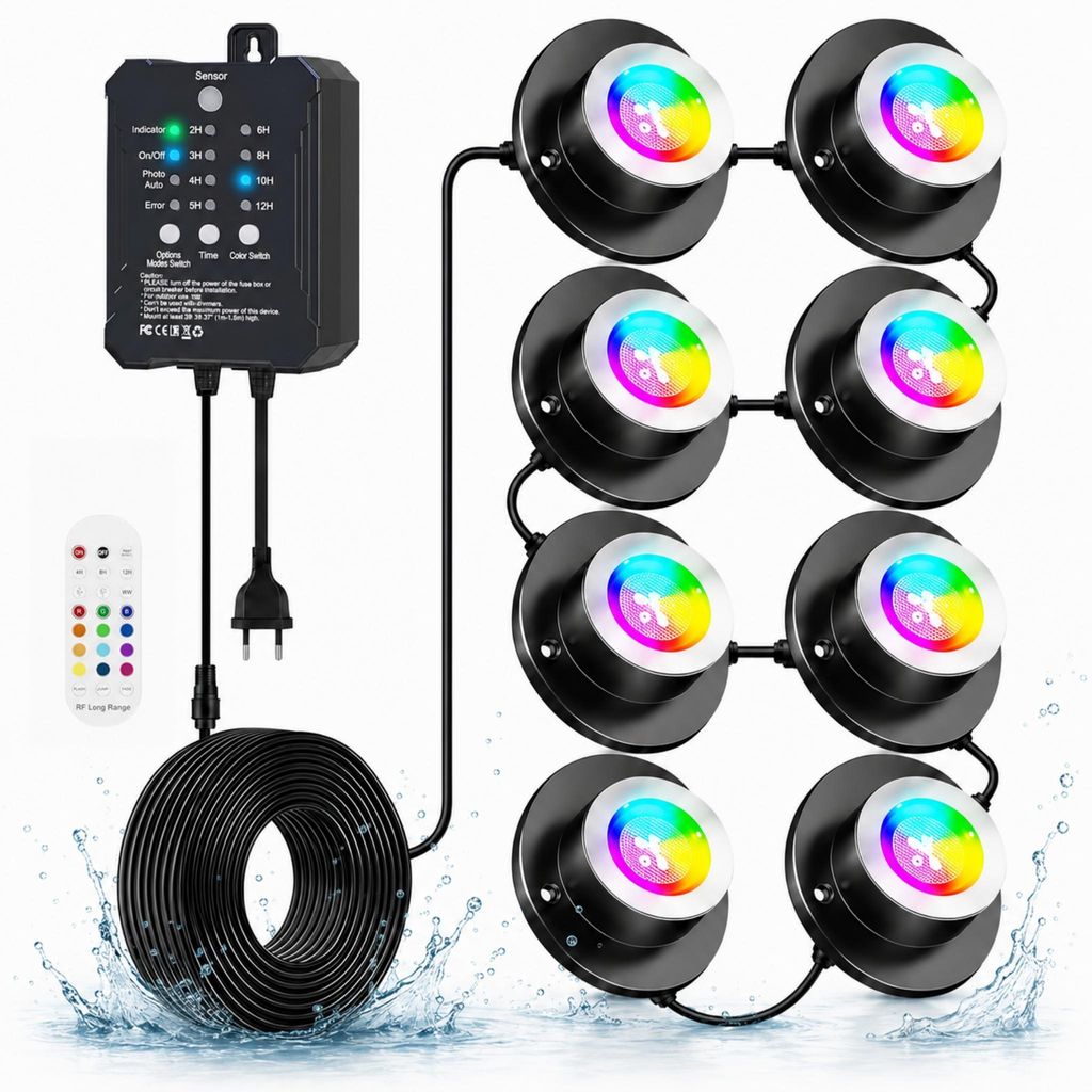 8er set LED RGB Poolbeleuchtung mit 14 Farben, Produktbild 