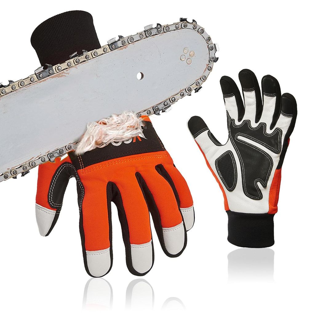 1 Paar Kettensägenhandschuhe, 12-lagiger Kettensägenschutz, Sicherheitsarbeitshandschuhe aus Ziegenleder, Mechanikerhandschuhe (GA9810CS)