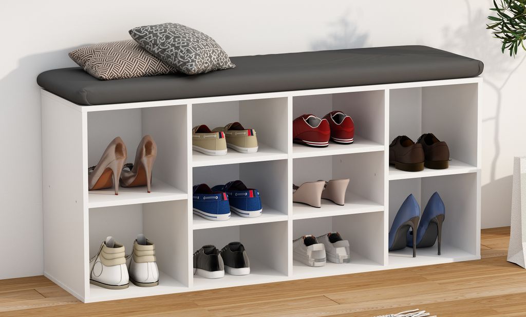 VCM Holz Schuhregal | Maße ca. H. 50 x B. 104 x T. 30 cm | Schuhkommode mit 10 Fächer | Schuhschrank - Hinsol S
