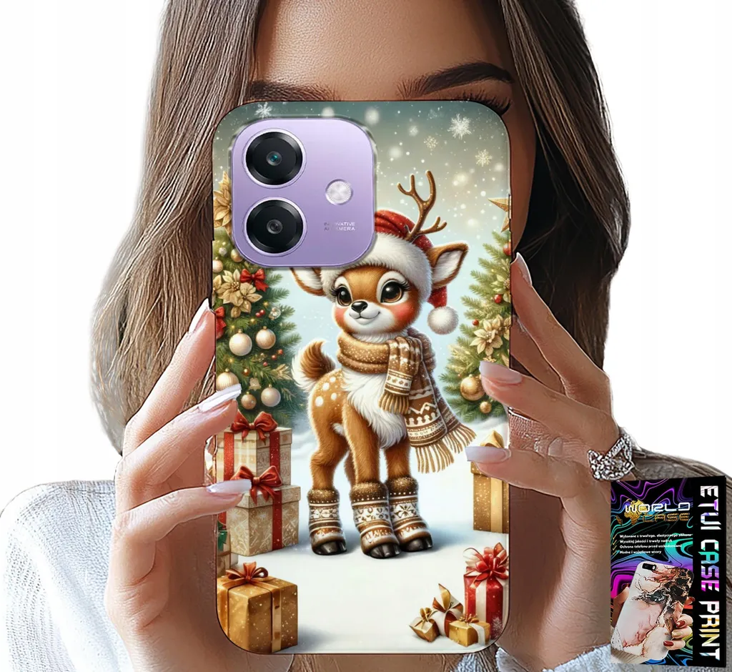 Custodia Oppo A40 / A40M Natalizia con Renna e Vetro Temperato 9H