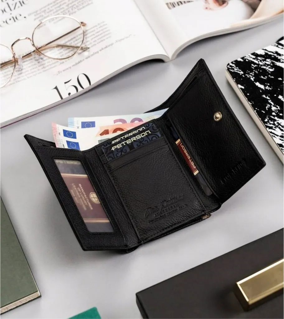 Portafoglio Elegante Peterson Donna in Pelle Nera e Portamonete - 6