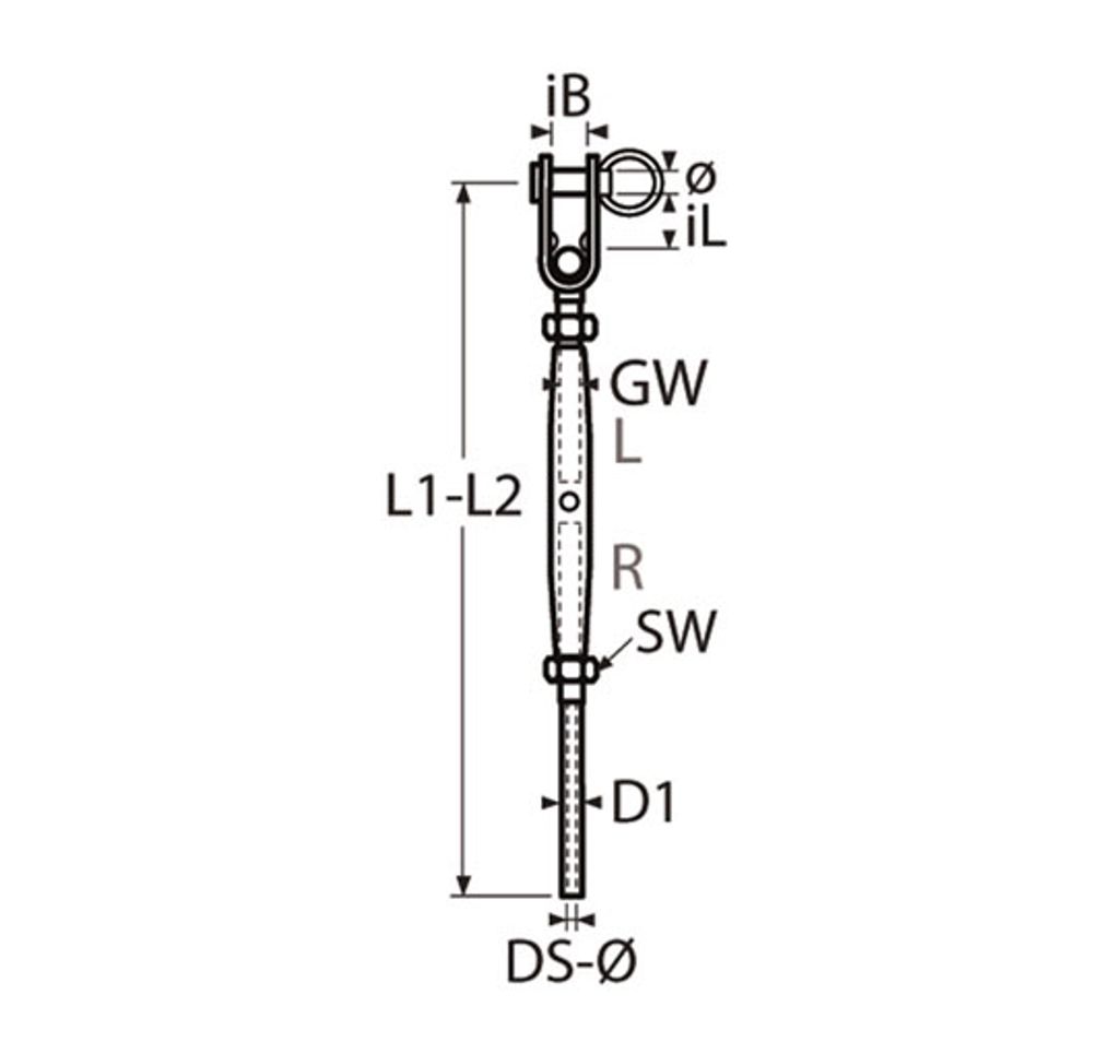 Wantenspanner mit Toggle und Terminal M10 / DS-Ø 5, Edelstahl, A4