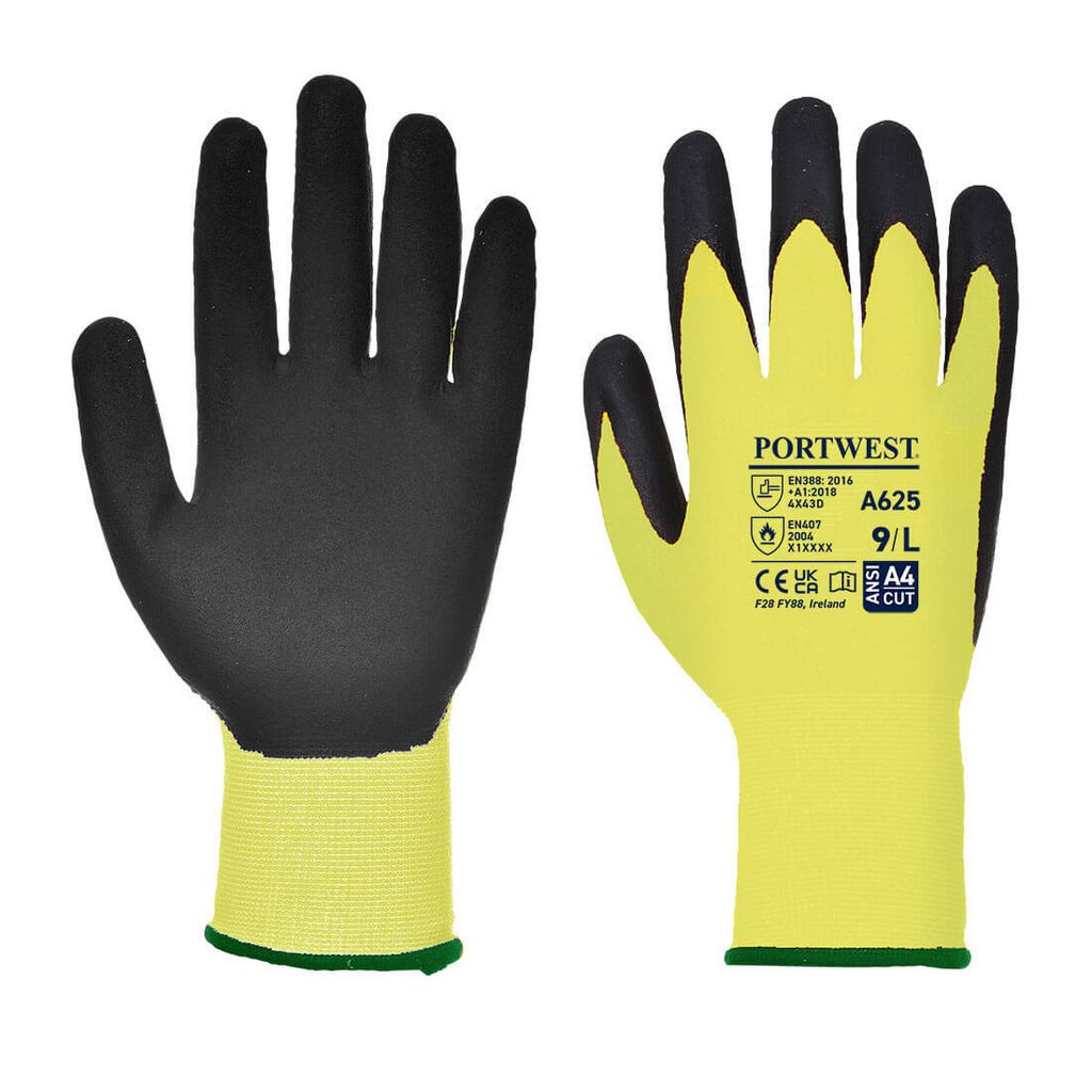 Portwest A625 Vis-Tex PolyurethanSchnittschutzhandschuh Yellow/Black Gr. M