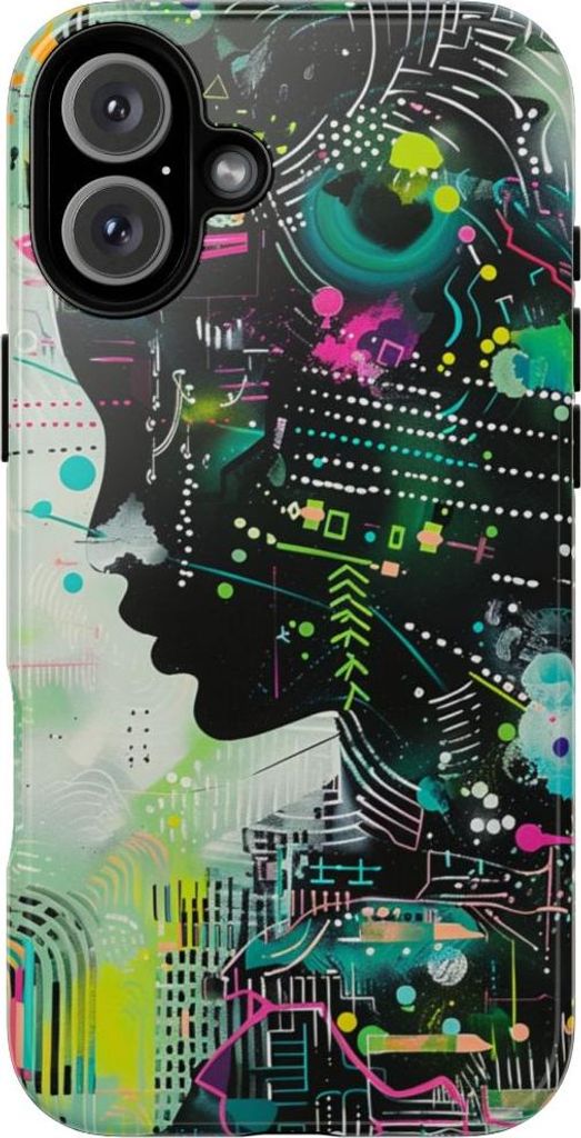 Abstraktes Neon-Profil mit geometrischen Mustern – Hülle Kompatibel mit iPhone 16 Plus