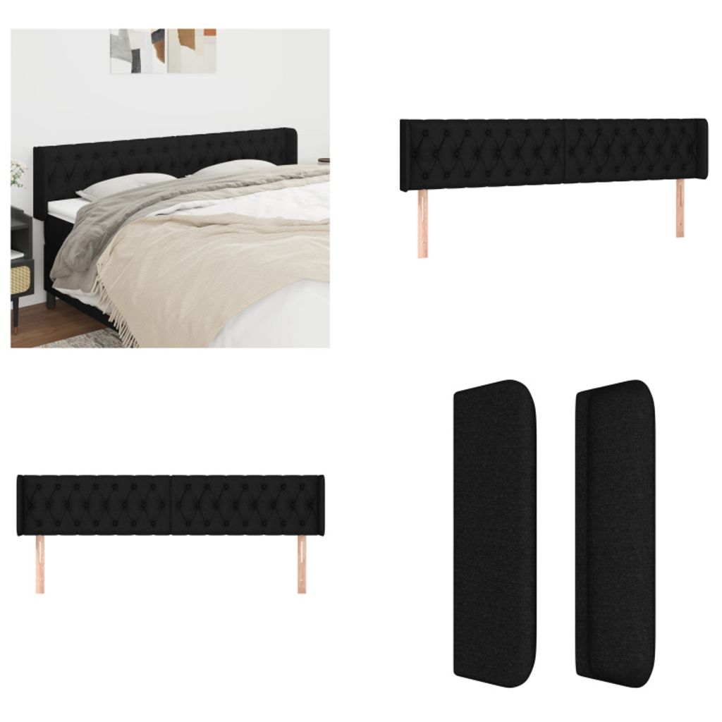 vidaXL Kopfteil mit Ohren Schwarz 183x16x78/88 cm Stoff - Kopfteil - Kopfteile - Bett-Kopfteil - Bettkopfteil