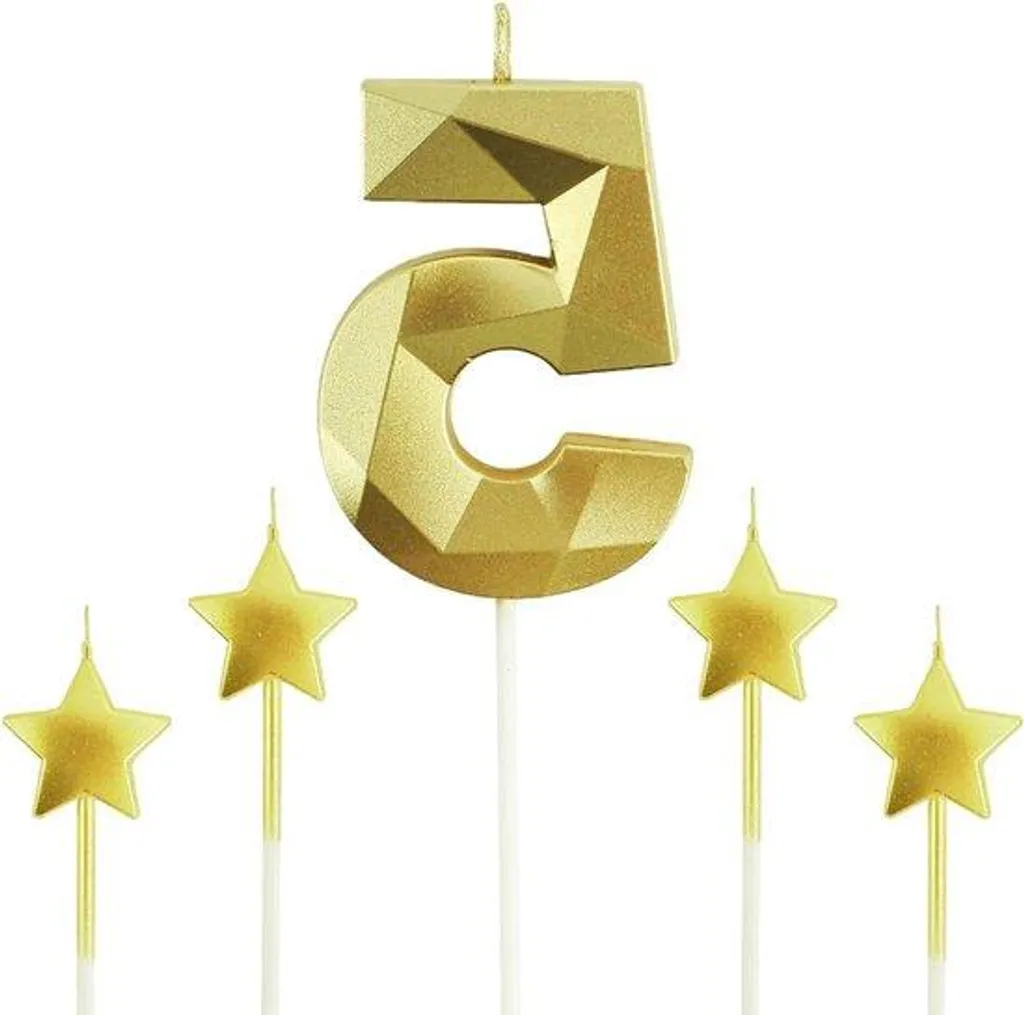 Bougies d'anniversaire dorées chiffres 1, 3, 5 - Set de 4 pièces déco