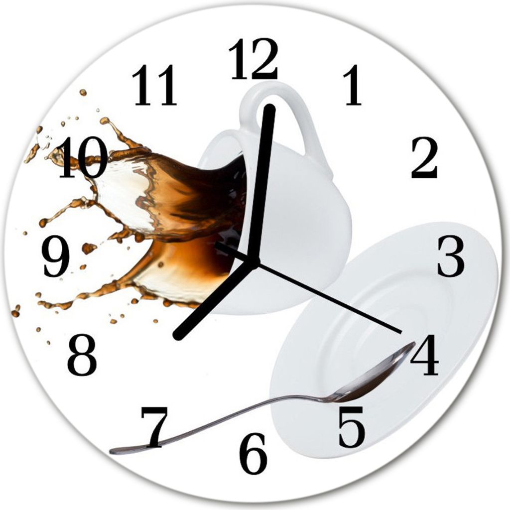 Glasuhr Wanduhr Küchenuhr Echt-Glas 30fi cm Kaffee Tasse weiß