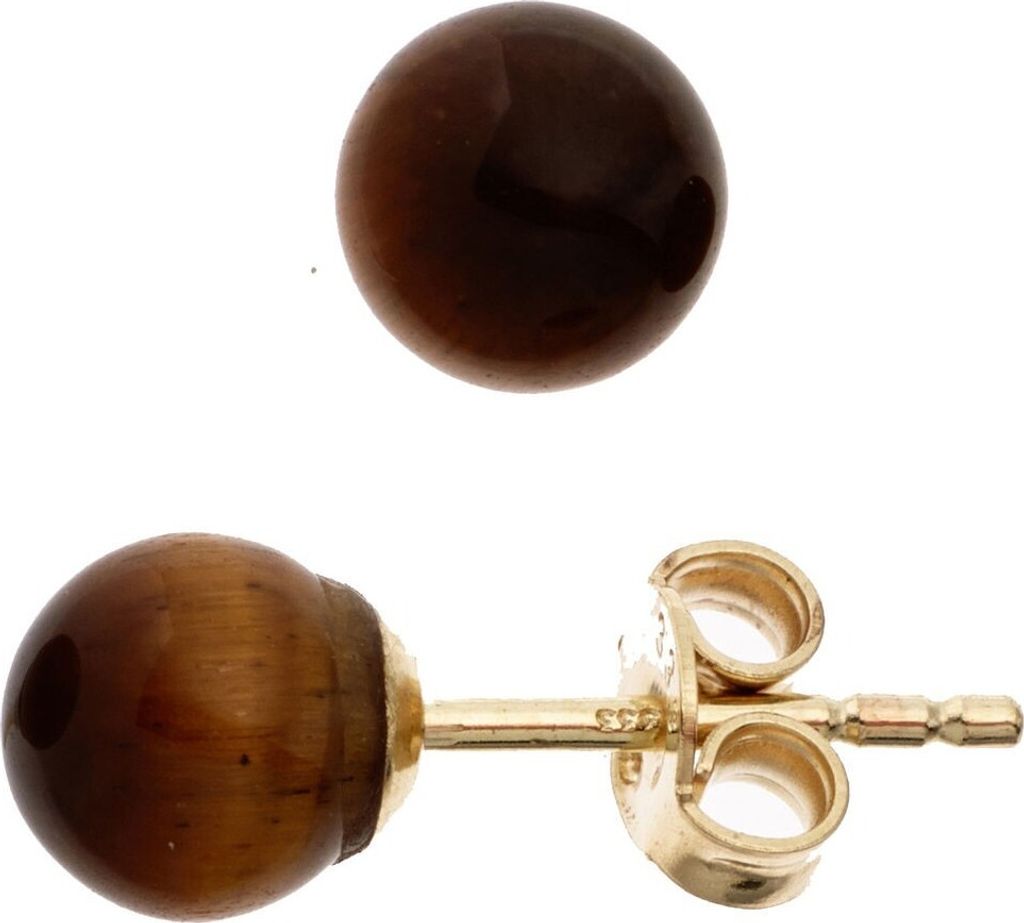 Ohrstecker Stecker mit Tigerauge Kugel 6,2mm braun 333 Gold Gelbgold