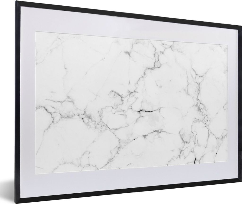 MuchoWow Gerahmtes Poster Marmor - Weiß - Grau - Luxus - Marmoroptik - Strukturiert 60x40 cm - Poster mit Schwarzem Bilderrahmen Wandposter Rahm...