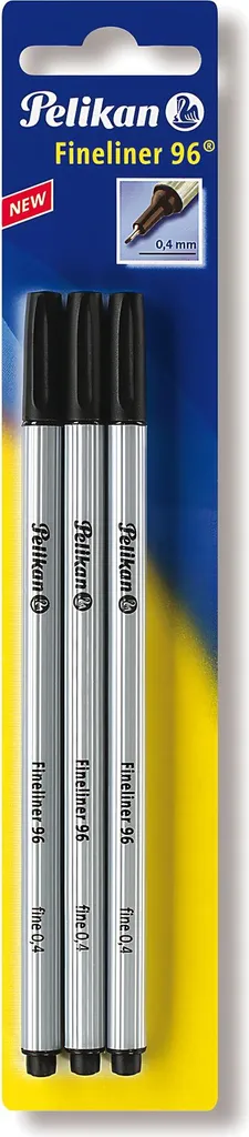 Pelikan Fineliner 96 Nero Set da 3 - Inchiostro Anti-Sbiadimento per Disegno