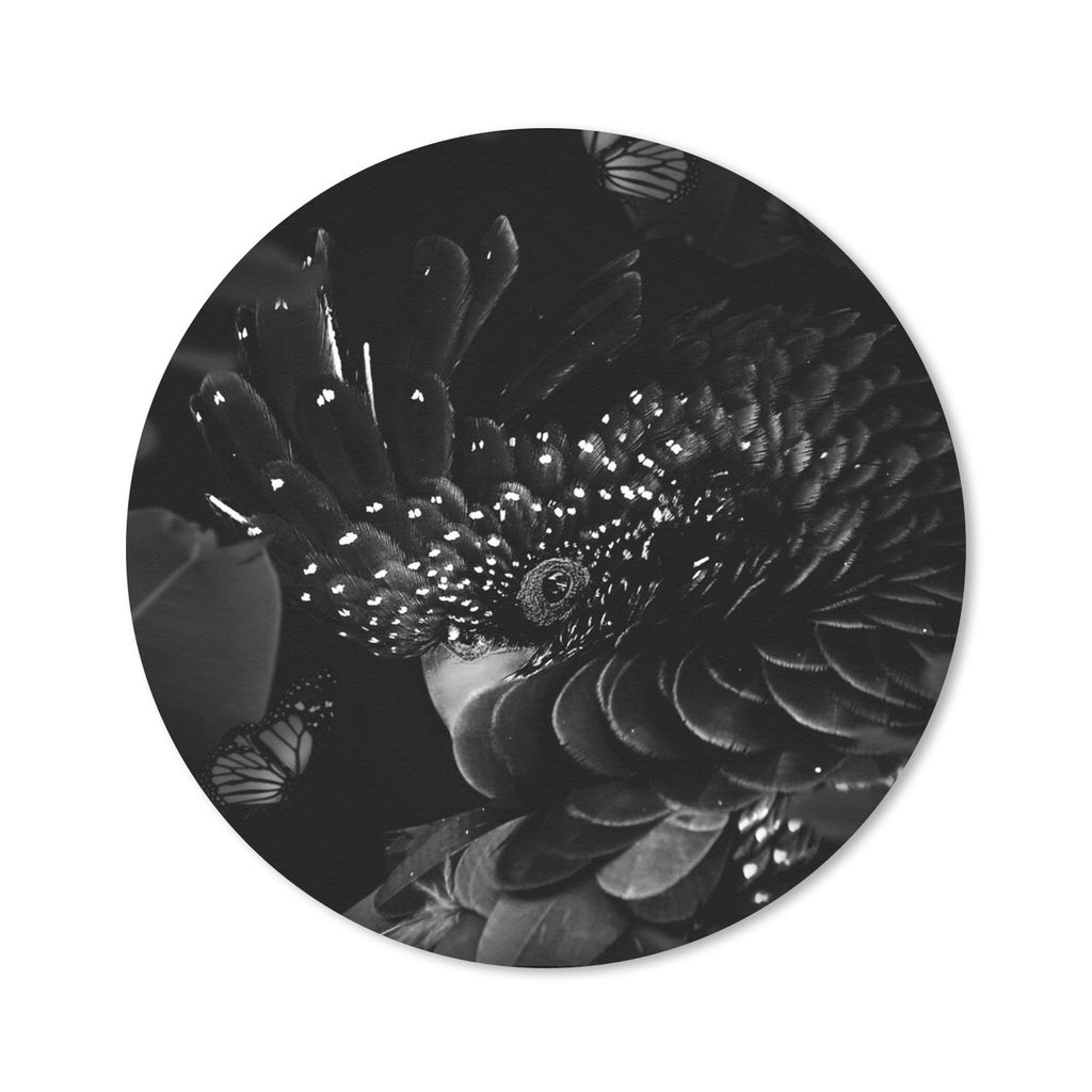 MuchoWow Mauspad Mousepad Porträt eines Kakadus umgeben von Schmetterlingen - schwarz und weiß 20x20 cm - Mousepads - Maus Mat - Pad - Mausunte...