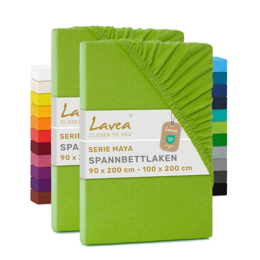 Lavea® 2er Pack Jersey Spannbettlaken 90/100x200 cm, 100% Produktbild 