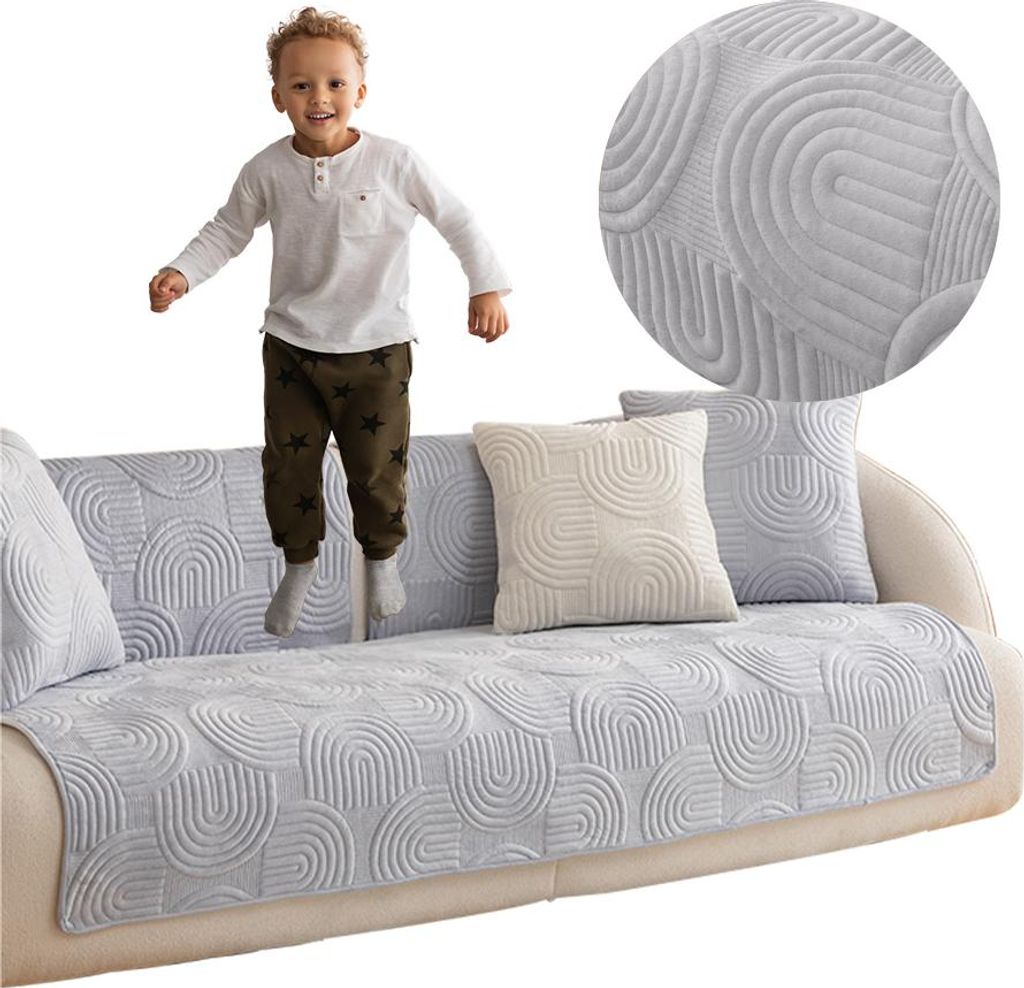 Sofaschoner-Matte 90 × 160 cm in Hellgrau mit reliefartigem Muster – Schutz und elegante Optik