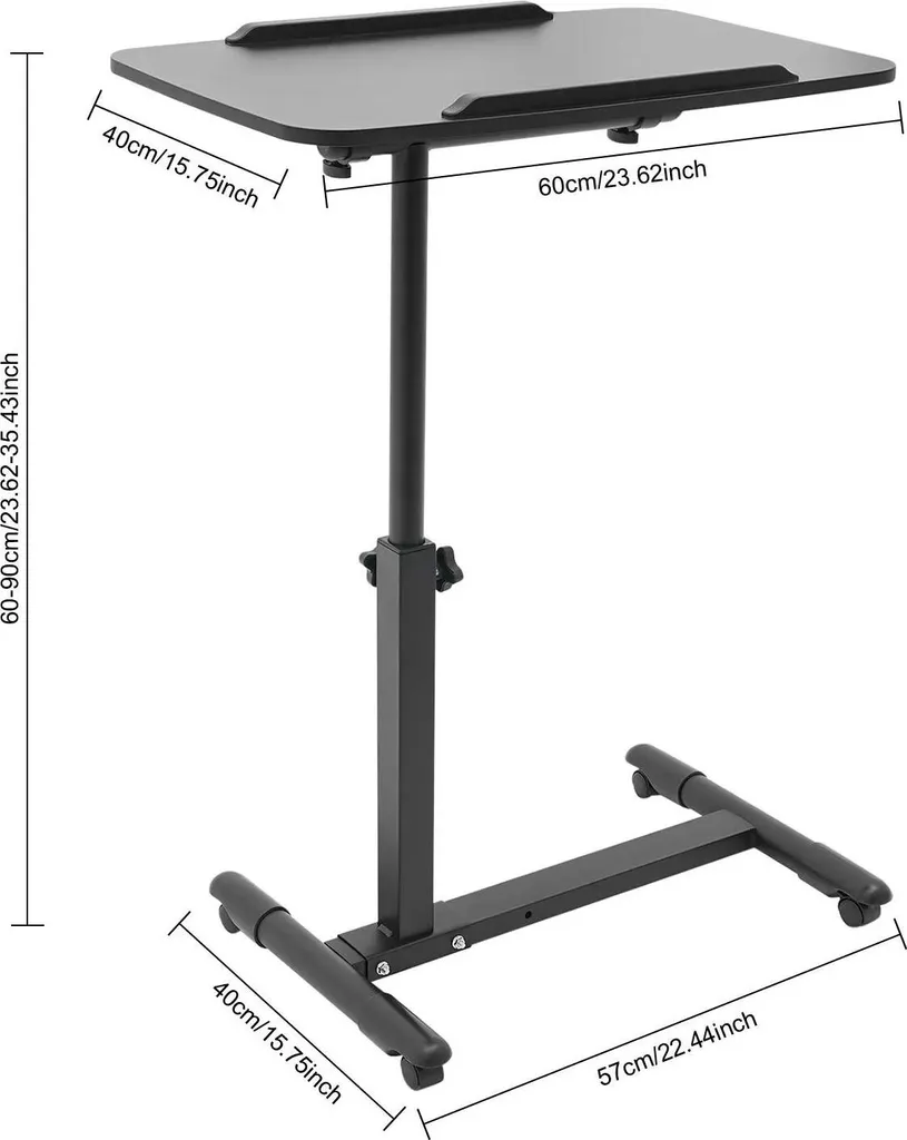 Table roulante ordinateur portable réglable - Bureau d'appoint noir - 3