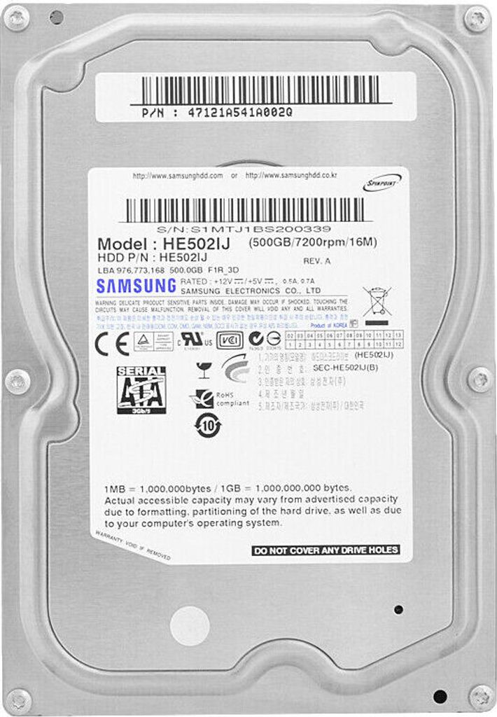 Festplatte Samsung HE502IJ 500GB 7200Rpm 16Mb Cache Sata 3,5 Zoll Spinpoint F1
