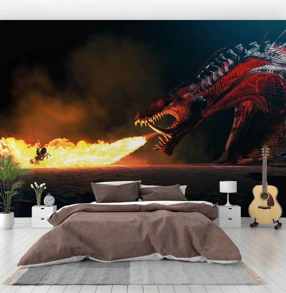 Fototapete Zeitalter des Drachenfeuer, Material:Superior Vlies 350g/qm, Größe Tapete:325 x 300cm