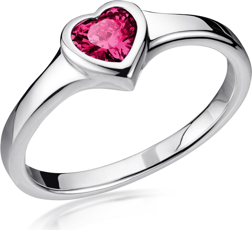 MATERIA Roter Herz Ring Silber 925 Damen - Verlobungssring Silberring rhodiniert mit Zirkonia in Ringbox 16 17 18 19 20mm
