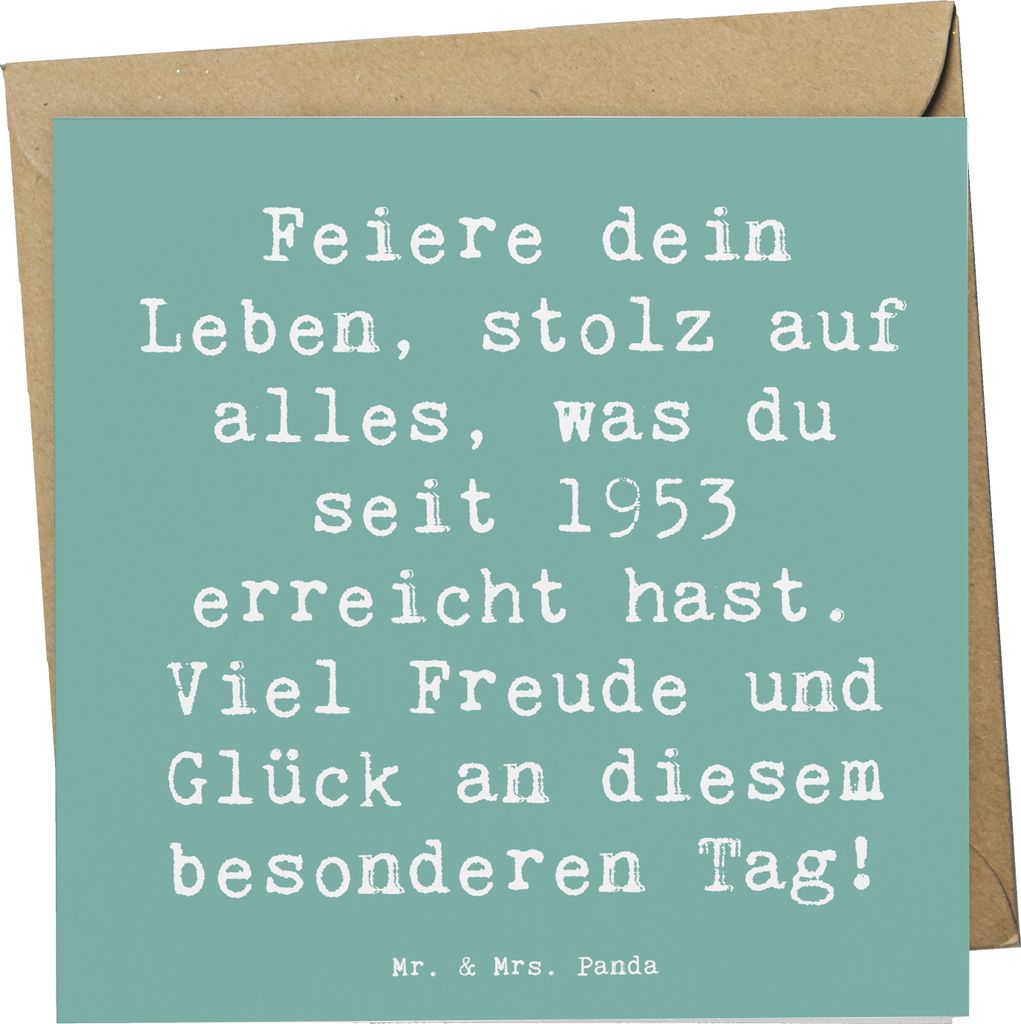 Mr. & Mrs. Panda Grußkarte Spruch 1953 Geburtstag - Meeresbrise - Geschenk, Geburtstagsgeschenk, feiern, anlasskarte, Glückwunschkarte, faltkarte...