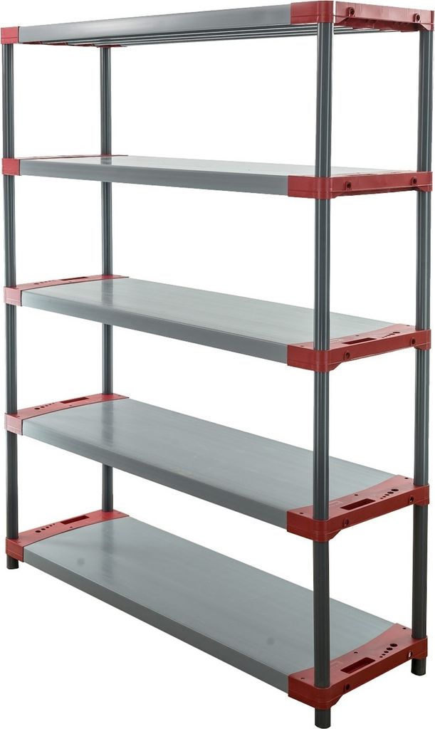 Kunststoffregal GREY BEAR | Tall | HxBxT 180x130x46cm | Fachlast 70kg | Grau-Rot