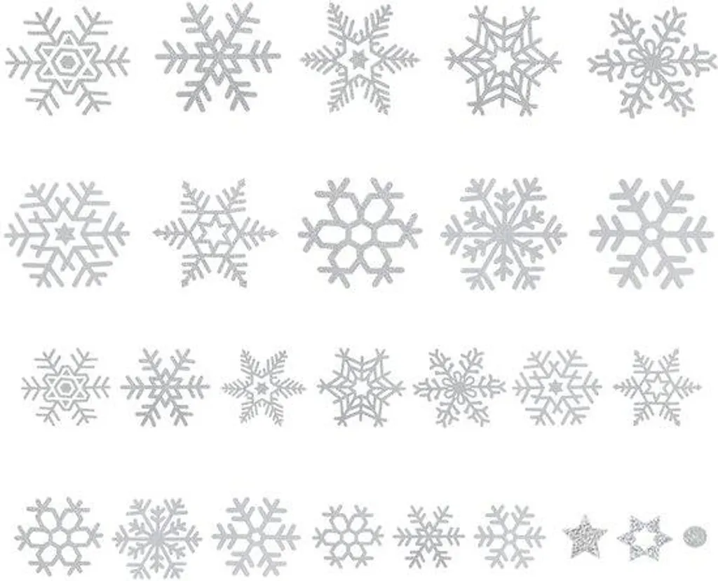 Déco Noël Intérieur Stickers Flocons Argentés pour Fenêtre et Miroir