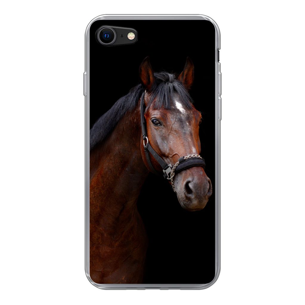 MuchoWow Handyhülle Schutzhülle Hülle für iPhone SE 2020 Pferd - Tiere - Braun Silikon Softcase Handy Hülle - Kartenbesitzer