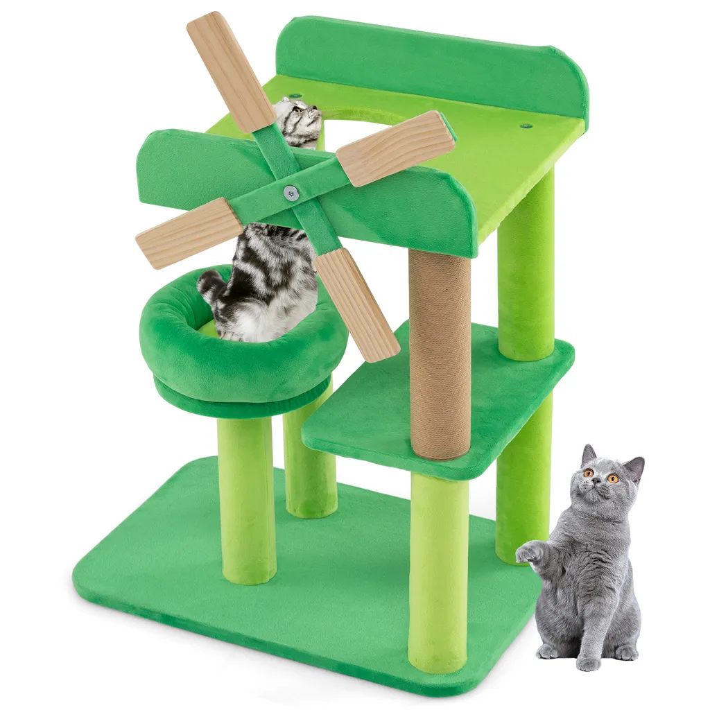 COSTWAY Tiragraffi a Mulino a Vento 60cm - Albero Gatti Verde Salvaspazio