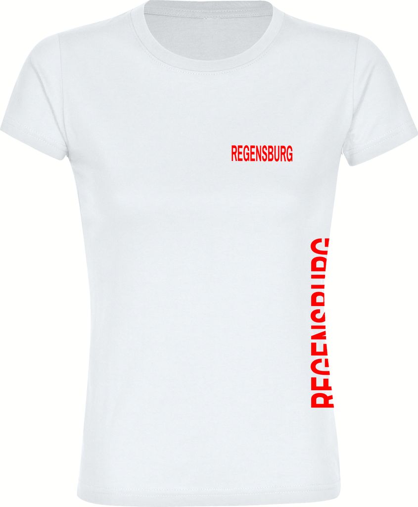 multifanshop Damen T-Shirt - Regensburg - Brust & Seite, weiß, Größe XL
