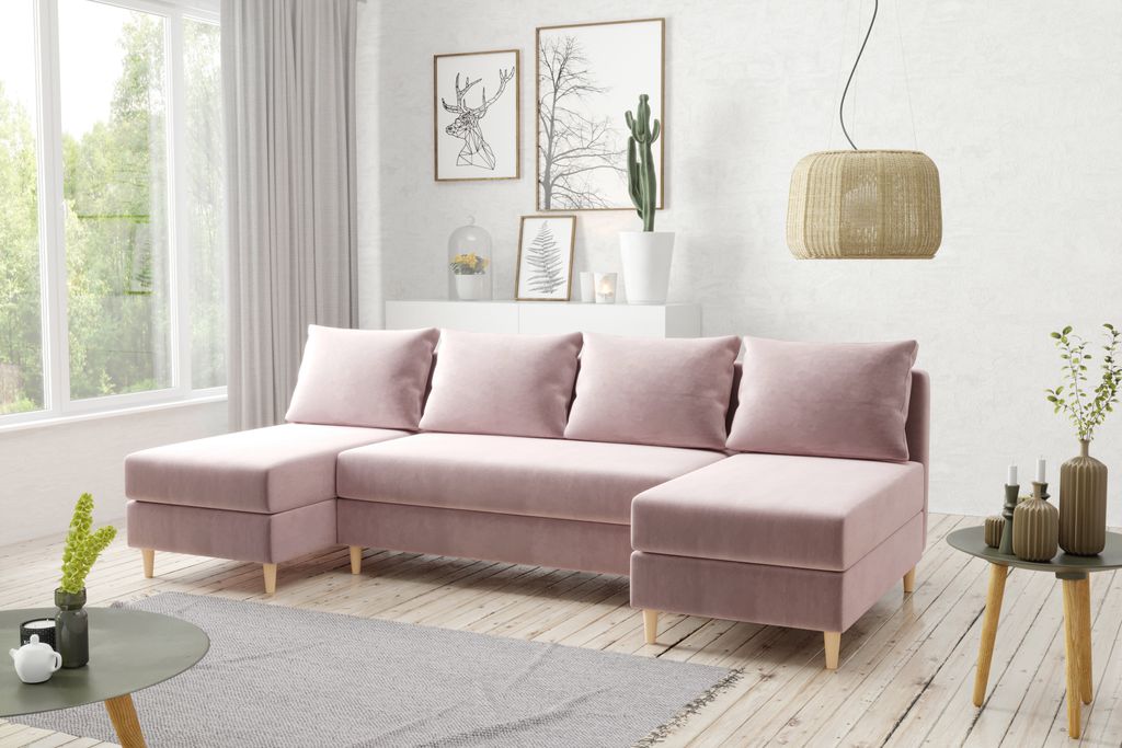 AX LIVING Samt Couch mit Schlaffunktion Hoyton 270 cm in Rosa – Stil & Komfort