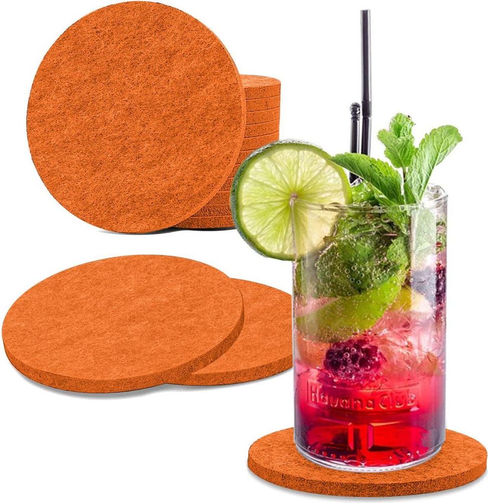 wortek Filz Untersetzer - Deko Tischset I Filzdeckel für Getränke, Tassen, Bar & Tisch, 8er Set I 10cm I Rund, Orange