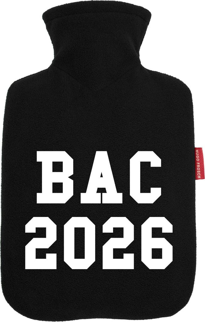 Huuraa Wärmflasche BAC 2026 Abschluss Frankreich 1,8 Liter Black Classic Veloursbezug Bettflasche Geschenkidee
